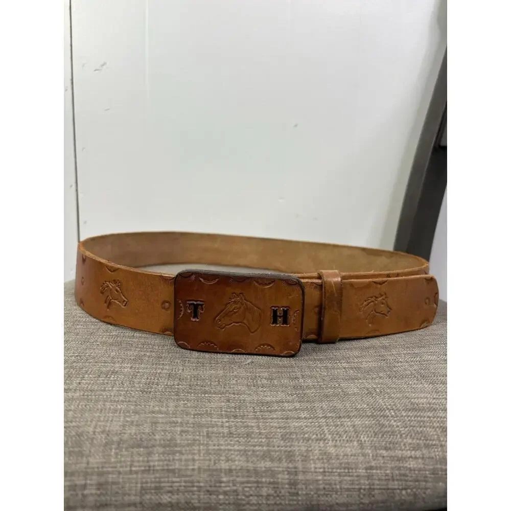 Leather Belt Western Hutch TH Sundial Horse Embossed 44 To 47 Inch Cowgirl